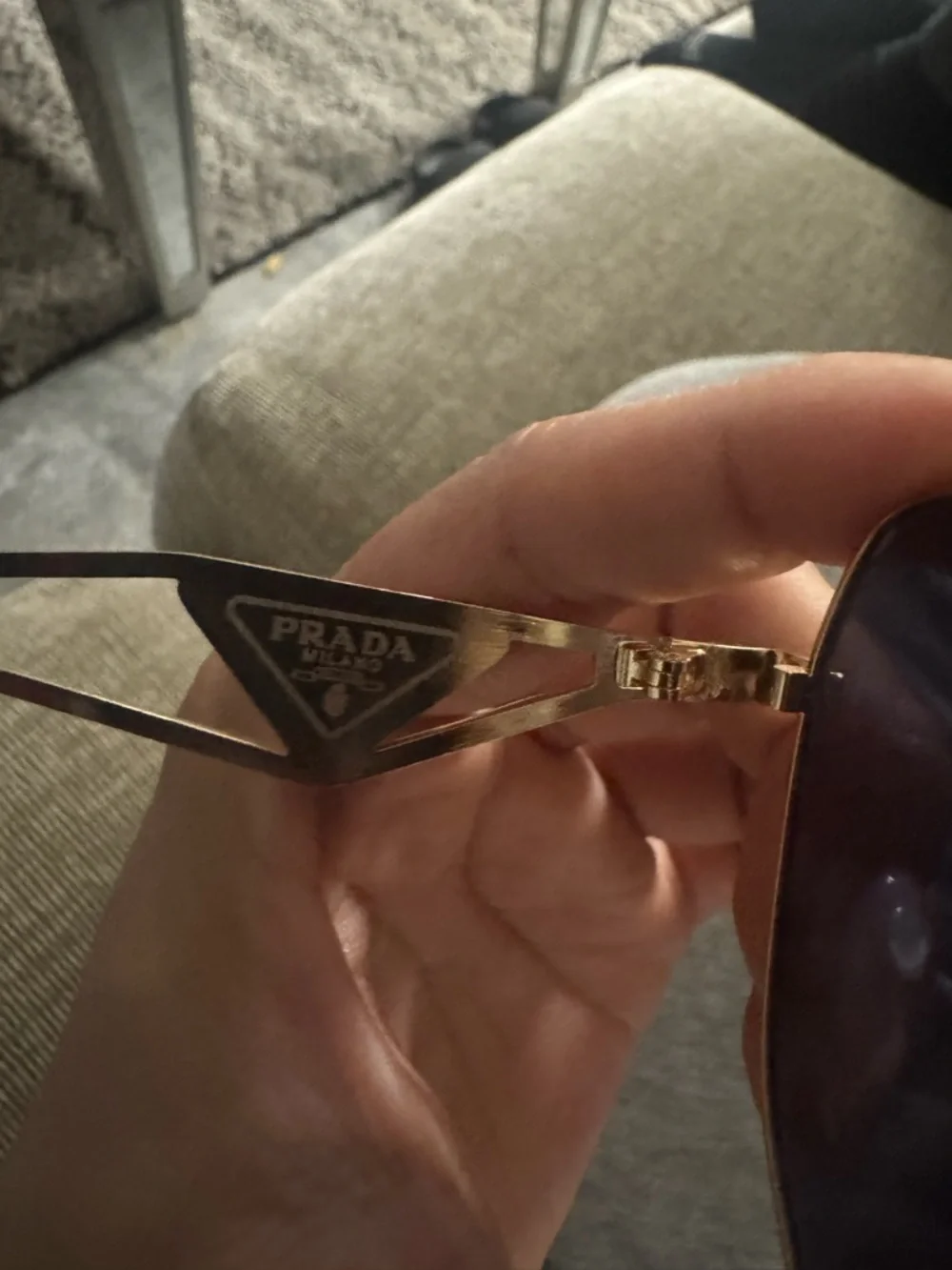 Prada Gold Frame Black Lens Women's Sunglasses - Designer Triangle Accent - Picture 3 of 6